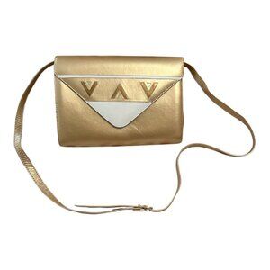 Vintage Margaret J. Gold & White Geometric Leather Shoulder Bag – Made in Spain